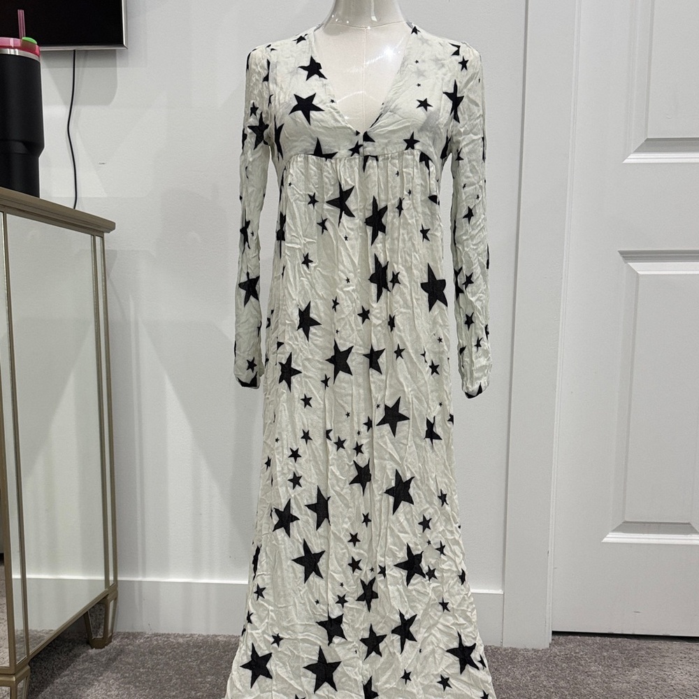 Chaser White Dress with Black Star Design